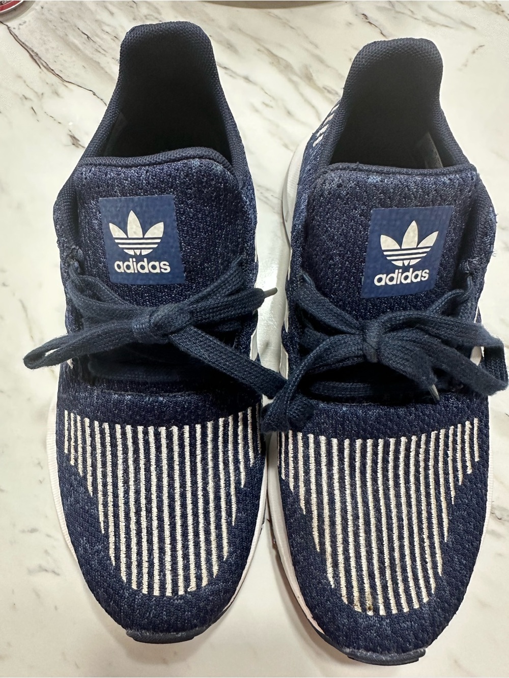 adidas Kids Navy Knit Lace-Up Sneakers with White Stripe Detail